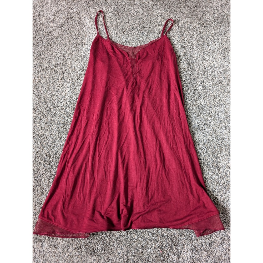 Victoria's‎ Secret Burgundy Mesh Trim Chemise Nightgown Adjustable Straps Medium